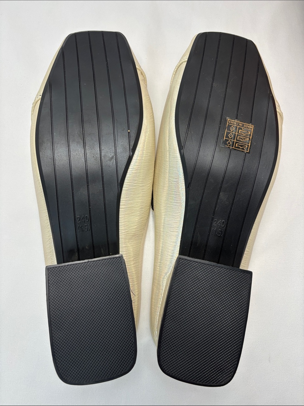 Hengshengda Iridescent Womens 7 Cream Square-Toe Slip-On Block Heel Mules #446 - Picture 12 of 13